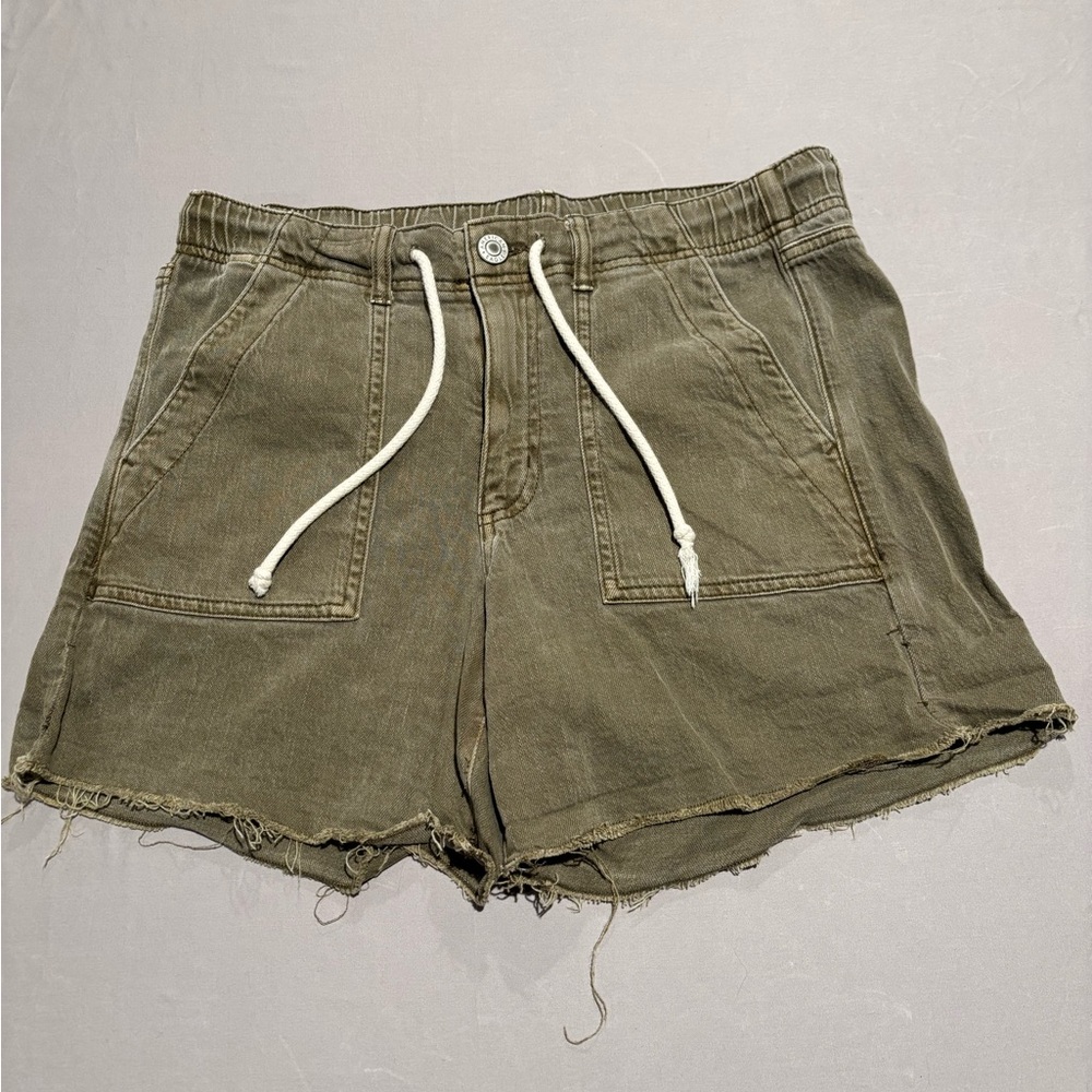 American Eagle Shorts Womens 8 Olive Green Utility Drawstring Raw Hem Stretch